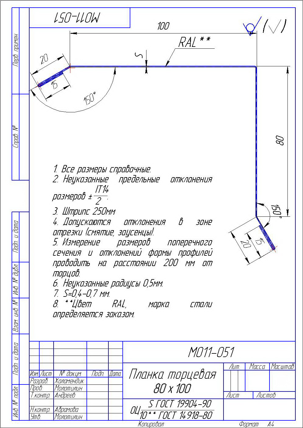ПЛАНКА ТОРЦЕВАЯ 80х100