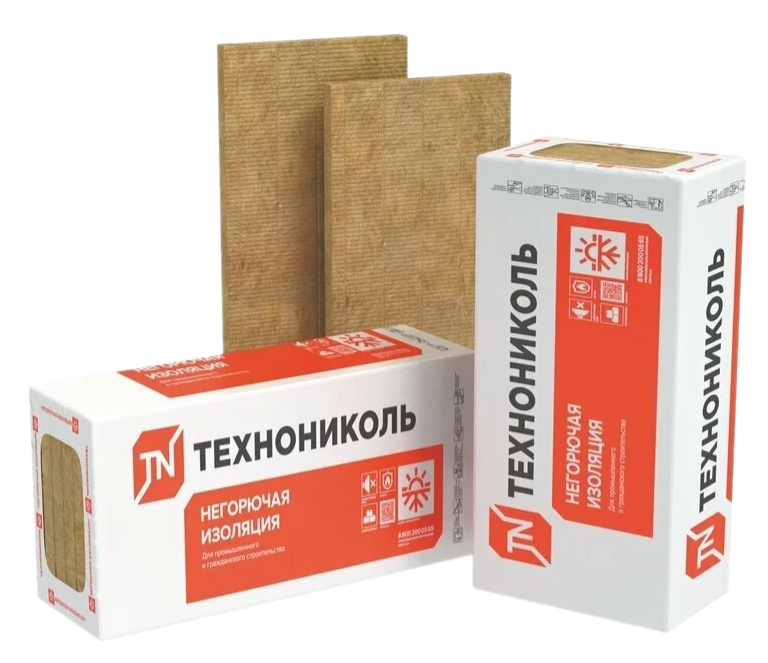 Плиты минераловатные "ТЕХНОФАС СТАНДАРТ ЛАЙТ", пл. 95 - 115 кг/м3 (105), 1200 мм. х 600 мм. х 100 мм