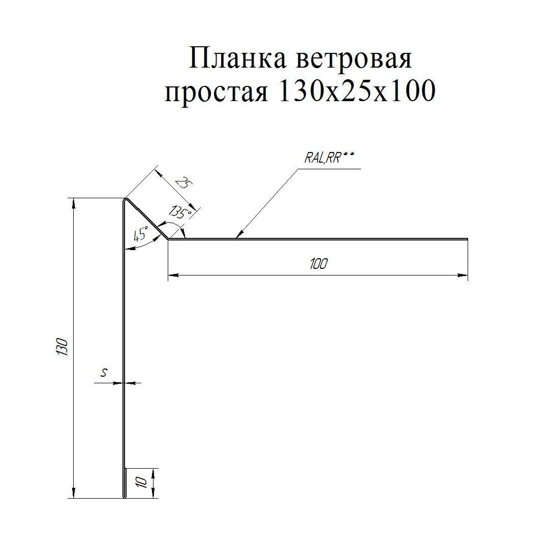 ПЛАНКА ВЕТРОВАЯ для МК 130х25х100